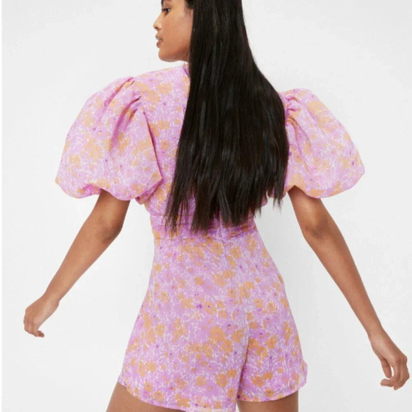Nasty Gal Floral Puff Sleeve V-Neck Romper - Picture 2 of 7